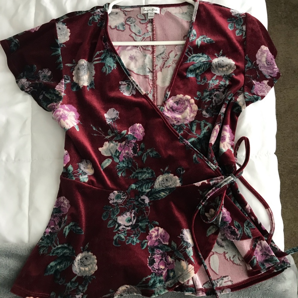 Dark red shirt with flowers